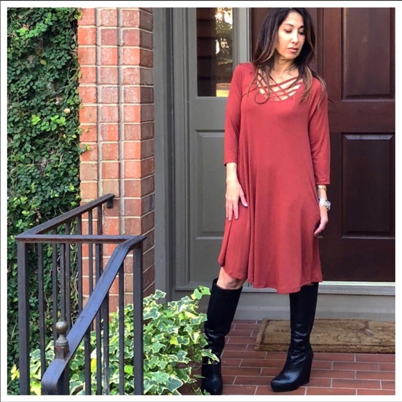 ✨LAST ONE ✨Rust side pocket triple lattice dress - Picture 8 of 8